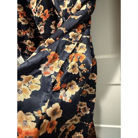 Natori Women's Blue Satin Kimono Robe w Lace Cuffs Belted Knee Length Small - Picture 5 of 6